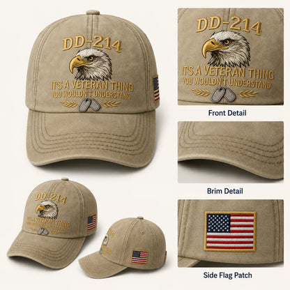 DD-214 Veteran 3D Embroidered Cap - “IT'S A VETERAN THING YOU WOULDN'T UNDERSTAND”🎁 Free Honor Coin With Every Cap Purchase - 🔥Khaki / One Size Fits Most（Adjustable） / 🎁 Free Honor Coin With Every Cap Purchase