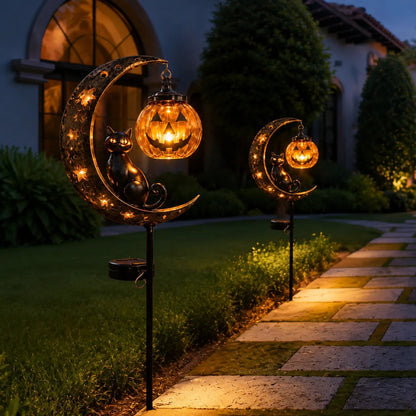 🔥 55% OFF TODAY 👻 Solar Halloween Garden Stake Light with Black Cat &amp; Pumpkin