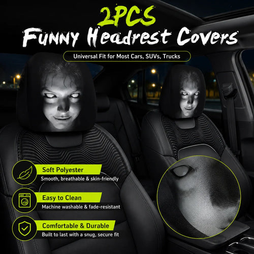 😆 Funny Cartoon Car Headrest Covers – 2PCS Universal Fit 🚗 - SPOOKY NIGHT EDITION / 1 Pair (2 PCS)