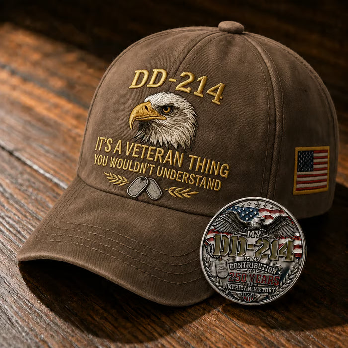 DD-214 Veteran 3D Embroidered Cap - “IT'S A VETERAN THING YOU WOULDN'T UNDERSTAND”🎁 Free Honor Coin With Every Cap Purchase - 🔥Khaki / One Size Fits Most（Adjustable） / 🎁 Free Honor Coin With Every Cap Purchase