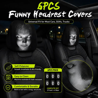 😆 Funny Cartoon Car Headrest Covers – 2PCS Universal Fit 🚗 - SPOOKY NIGHT EDITION / 1 Pair (2 PCS)