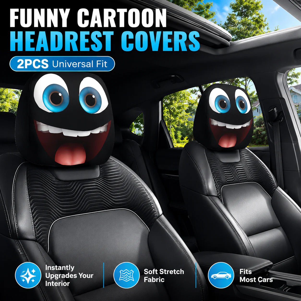😆 Funny Cartoon Car Headrest Covers – 2PCS Universal Fit 🚗 - SPOOKY NIGHT EDITION / 1 Pair (2 PCS)