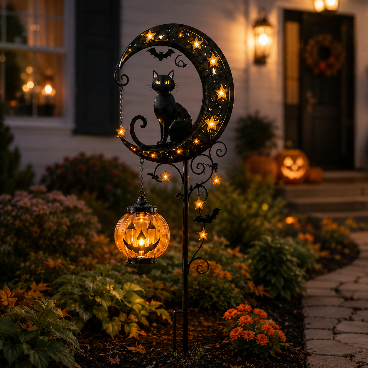 🔥 55% OFF TODAY 👻 Solar Halloween Garden Stake Light with Black Cat &amp; Pumpkin