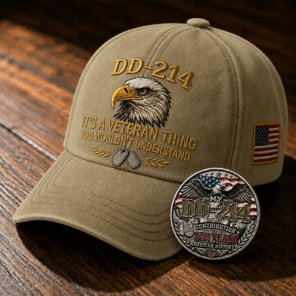 DD-214 Veteran 3D Embroidered Cap - “IT'S A VETERAN THING YOU WOULDN'T UNDERSTAND”🎁 Free Honor Coin With Every Cap Purchase - 🔥Khaki / One Size Fits Most（Adjustable） / 🎁 Free Honor Coin With Every Cap Purchase
