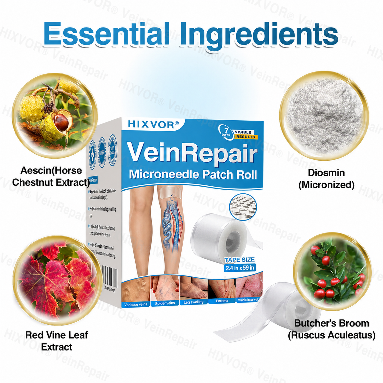 🏅🦵✨HIXVOR® VeinRepair Microneedle Patch Roll⚡Instant Relief, Long-Term Results