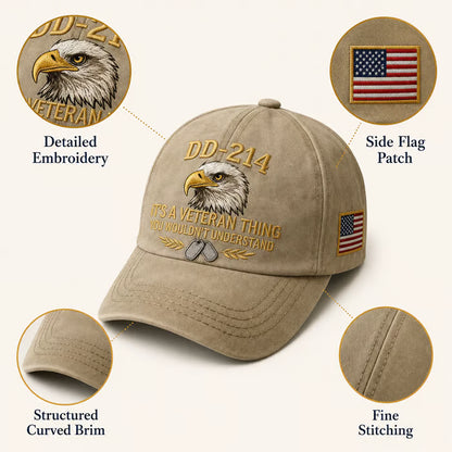 DD-214 Veteran 3D Embroidered Cap - “IT'S A VETERAN THING YOU WOULDN'T UNDERSTAND”🎁 Free Honor Coin With Every Cap Purchase - 🔥Khaki / One Size Fits Most（Adjustable） / 🎁 Free Honor Coin With Every Cap Purchase