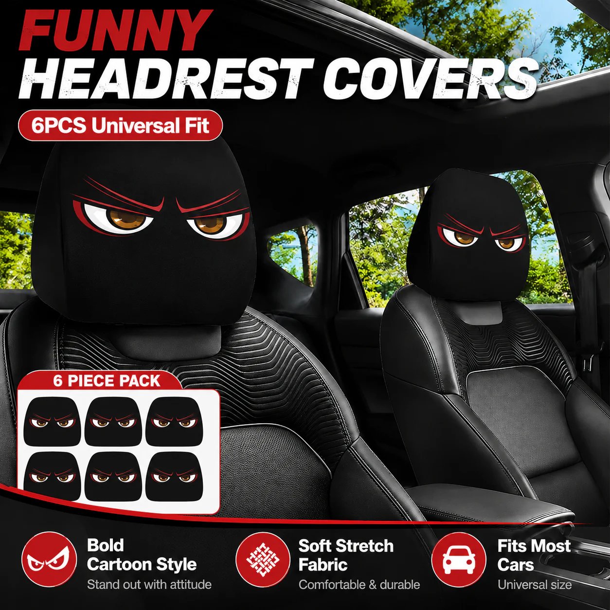 😆 Funny Cartoon Car Headrest Covers – 2PCS Universal Fit 🚗 - SPOOKY NIGHT EDITION / 1 Pair (2 PCS)