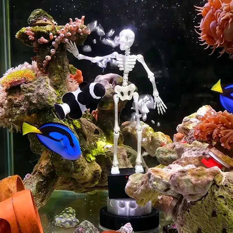 🎃 Dancing Skeleton Aquarium Ornament – Halloween Bubble Tank Decor 💀