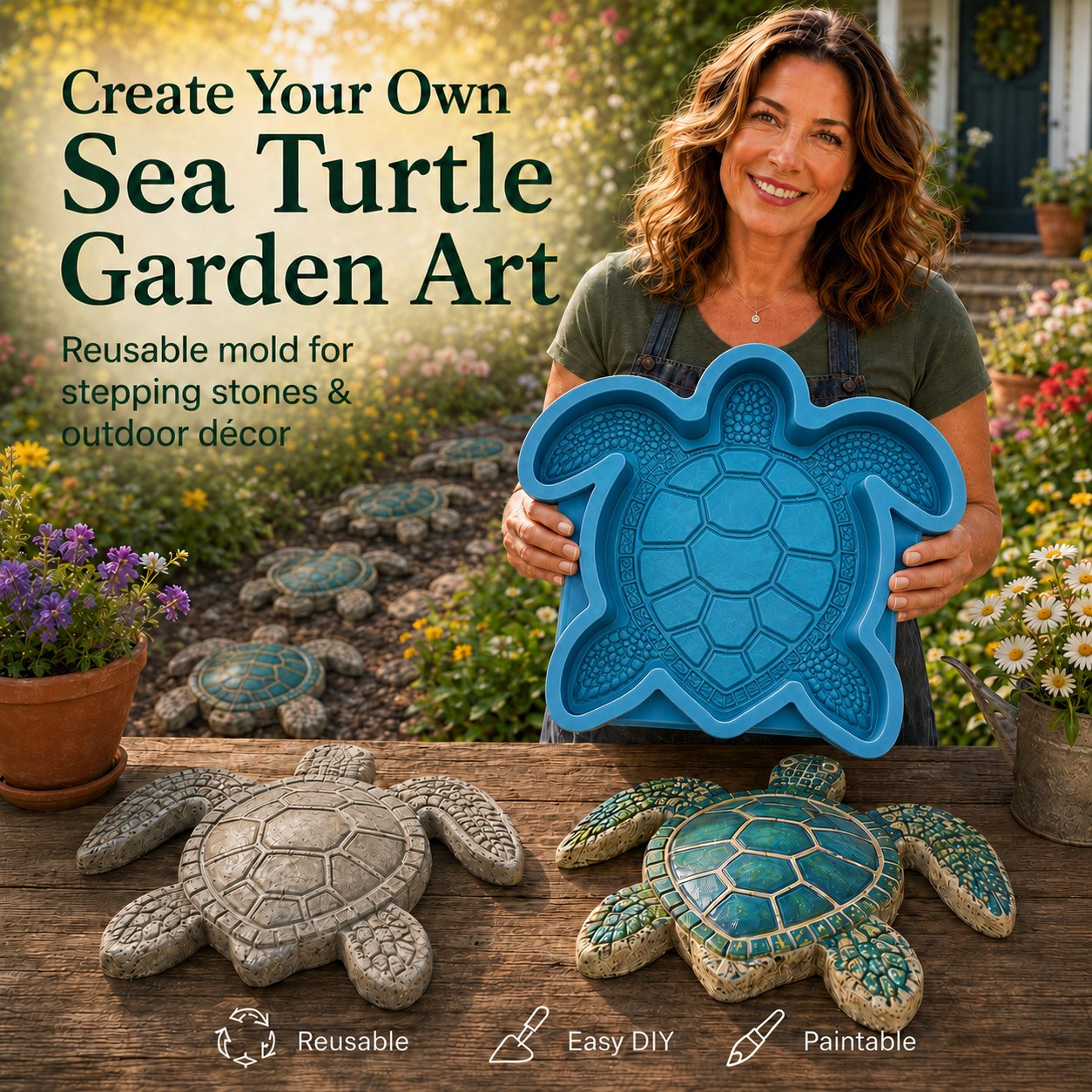 💥 LAST DAY 49% OFF - 🌊 Reusable Ocean Theme Garden Art Mold – Make Your Garden Truly One of a Kind (📦Buy 2 Free Shipping) - 🐢Sea Turtle / 🎁 FREE DIY Painting Tools Included / Diameter: 15.7 in (40 cm)