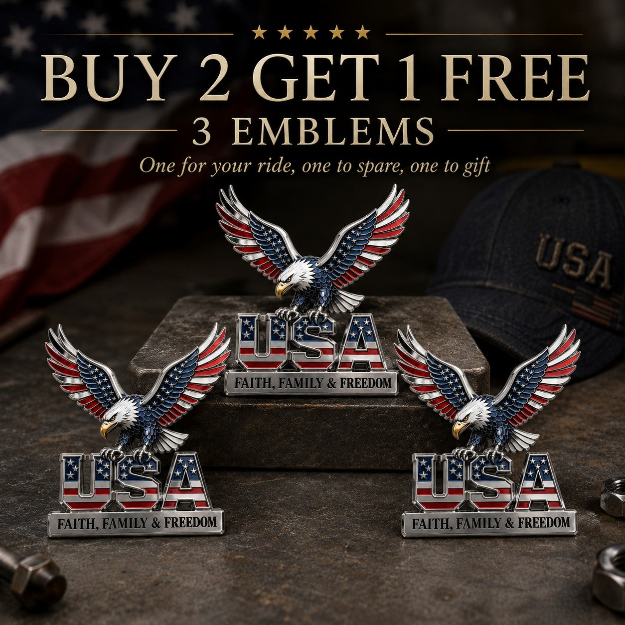 ★USA Faith, Family &amp; Freedom★ Metal Car Emblem