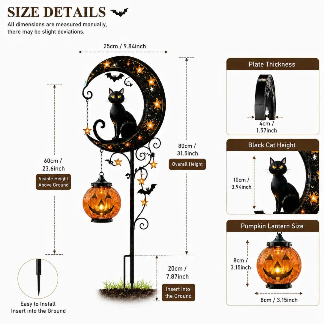 🔥 55% OFF TODAY 👻 Solar Halloween Garden Stake Light with Black Cat &amp; Pumpkin