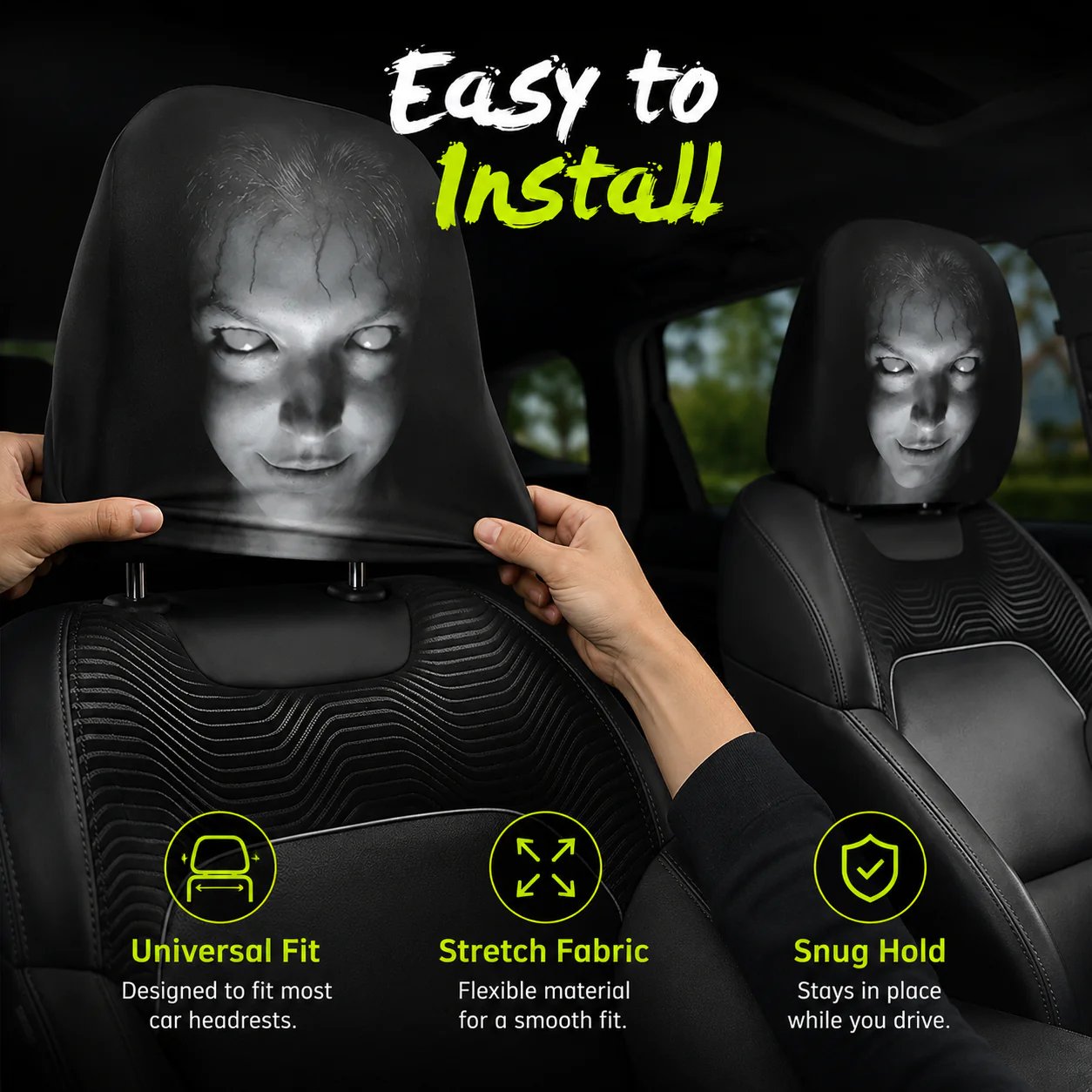 😆 Funny Cartoon Car Headrest Covers – 2PCS Universal Fit 🚗 - SPOOKY NIGHT EDITION / 1 Pair (2 PCS)