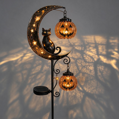 🔥 55% OFF TODAY 👻 Solar Halloween Garden Stake Light with Black Cat &amp; Pumpkin