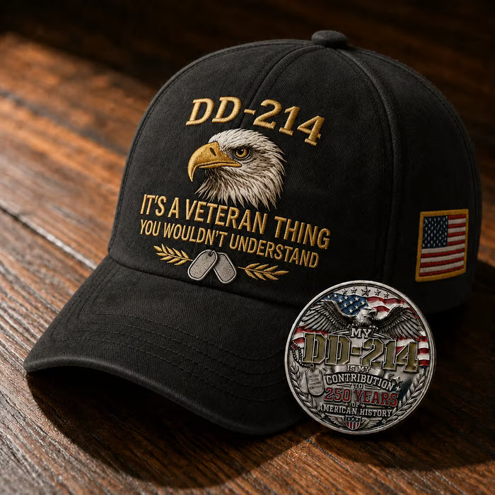 DD-214 Veteran 3D Embroidered Cap - “IT'S A VETERAN THING YOU WOULDN'T UNDERSTAND”🎁 Free Honor Coin With Every Cap Purchase - 🔥Khaki / One Size Fits Most（Adjustable） / 🎁 Free Honor Coin With Every Cap Purchase