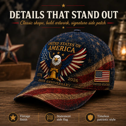 🎉Patriotic 4th of July ❤️ 🇺🇸 Premium Crafted USA 250th Anniversary Patriotic Eagle Cap