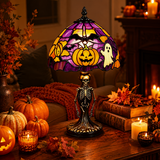 🎃 Halloween Skeleton Stained Glass Table Lamp