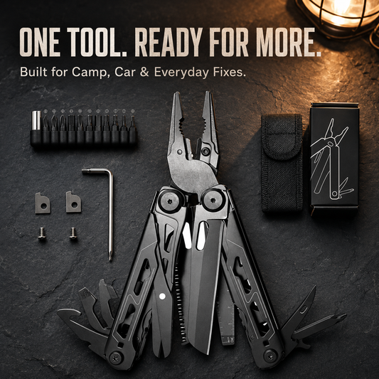 🏕️ 16-in-1 Camping Multi-Tool with Full-Size Scissors & Carrying Pouch