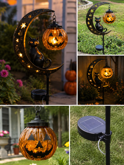 🔥 55% OFF TODAY 👻 Solar Halloween Garden Stake Light with Black Cat &amp; Pumpkin