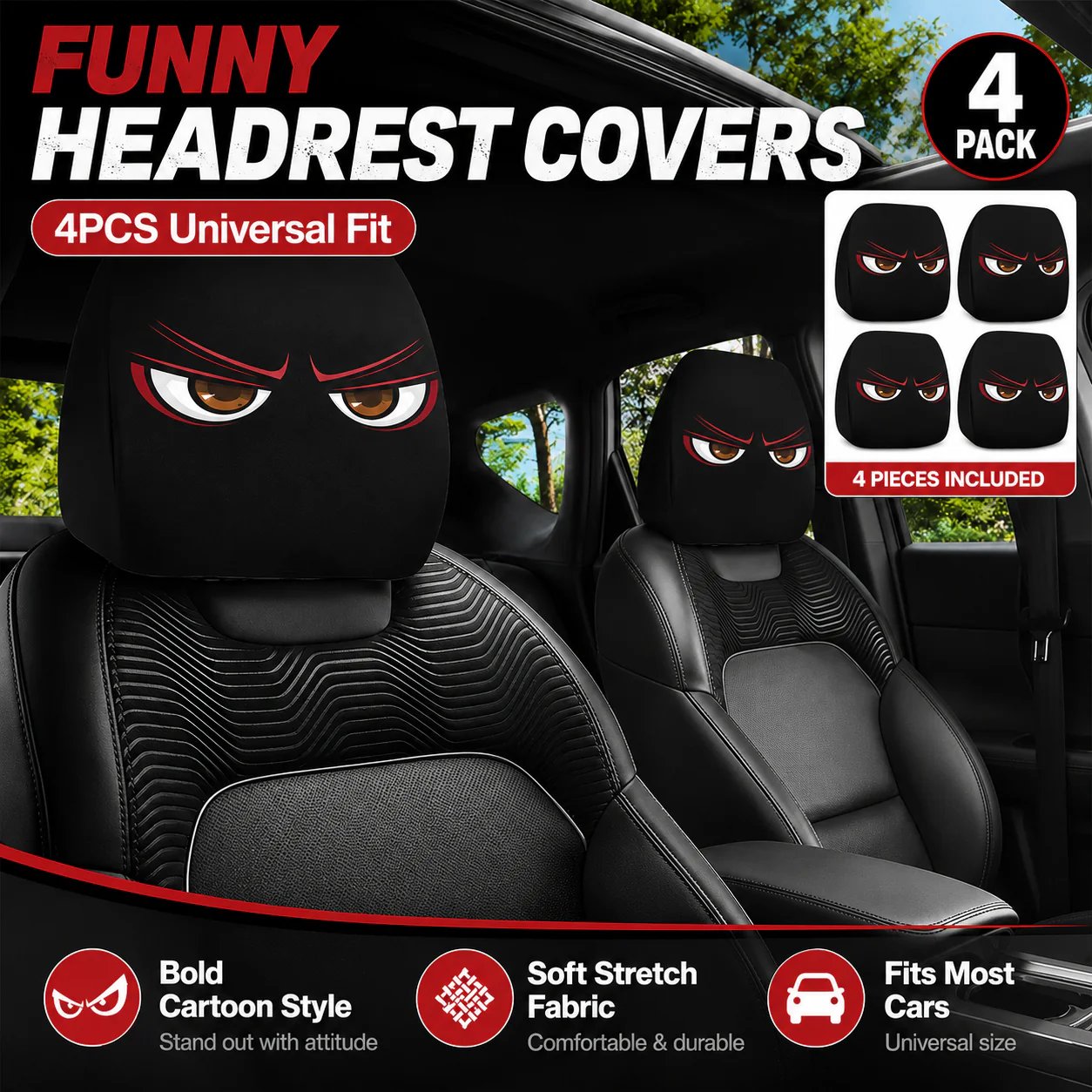 😆 Funny Cartoon Car Headrest Covers – 2PCS Universal Fit 🚗 - SPOOKY NIGHT EDITION / 1 Pair (2 PCS)