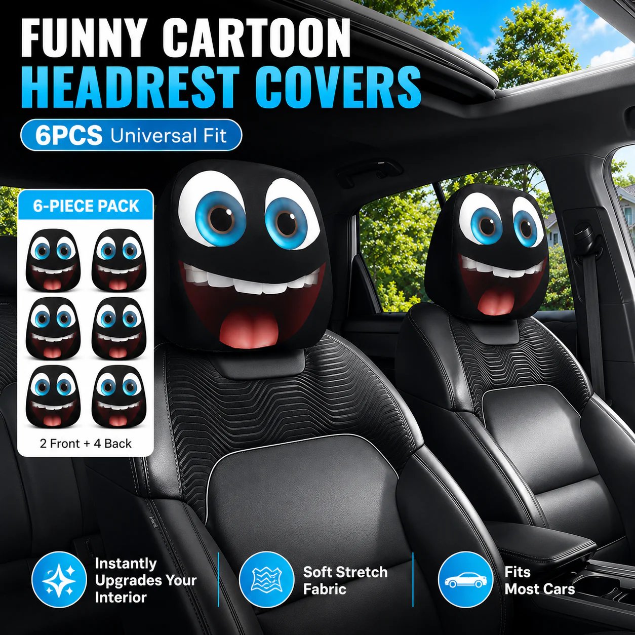 😆 Funny Cartoon Car Headrest Covers – 2PCS Universal Fit 🚗 - SPOOKY NIGHT EDITION / 1 Pair (2 PCS)