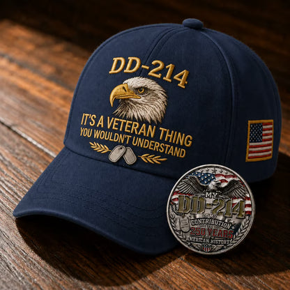 DD-214 Veteran 3D Embroidered Cap - “IT'S A VETERAN THING YOU WOULDN'T UNDERSTAND”🎁 Free Honor Coin With Every Cap Purchase - 🔥Khaki / One Size Fits Most（Adjustable） / 🎁 Free Honor Coin With Every Cap Purchase