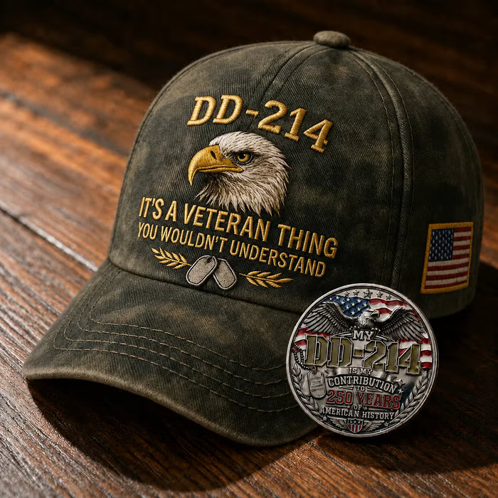 DD-214 Veteran 3D Embroidered Cap - “IT'S A VETERAN THING YOU WOULDN'T UNDERSTAND”🎁 Free Honor Coin With Every Cap Purchase - 🔥Khaki / One Size Fits Most（Adjustable） / 🎁 Free Honor Coin With Every Cap Purchase