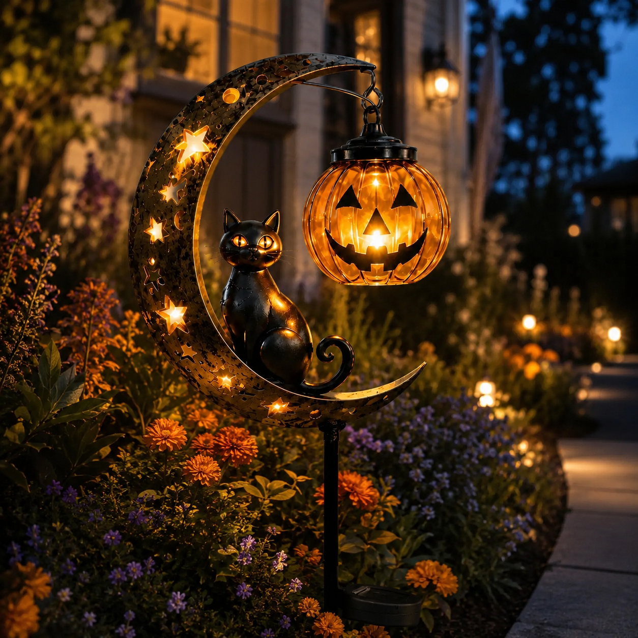 🔥 55% OFF TODAY 👻 Solar Halloween Garden Stake Light with Black Cat &amp; Pumpkin
