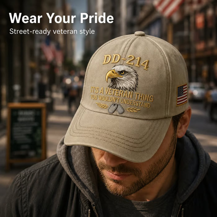 DD-214 Veteran 3D Embroidered Cap - “IT'S A VETERAN THING YOU WOULDN'T UNDERSTAND”🎁 Free Honor Coin With Every Cap Purchase - 🔥Khaki / One Size Fits Most（Adjustable） / 🎁 Free Honor Coin With Every Cap Purchase