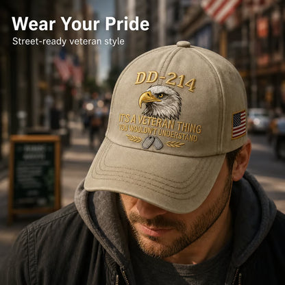 DD-214 Veteran 3D Embroidered Cap - “IT'S A VETERAN THING YOU WOULDN'T UNDERSTAND”🎁 Free Honor Coin With Every Cap Purchase - 🔥Khaki / One Size Fits Most（Adjustable） / 🎁 Free Honor Coin With Every Cap Purchase