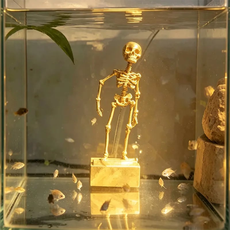 🎃 Dancing Skeleton Aquarium Ornament – Halloween Bubble Tank Decor 💀