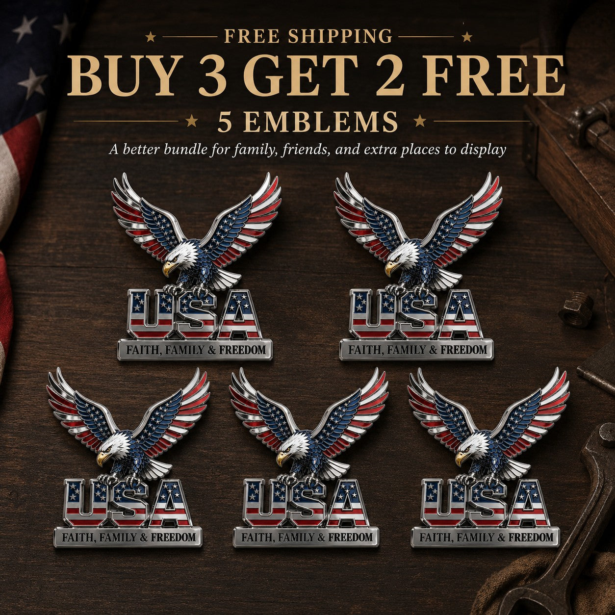 ★USA Faith, Family &amp; Freedom★ Metal Car Emblem
