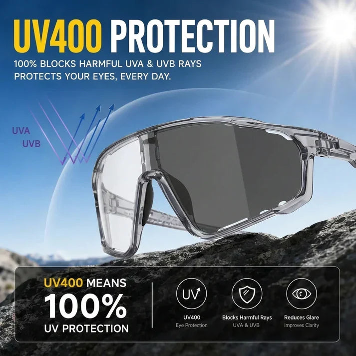 Photochromic polarized safety glasses detail